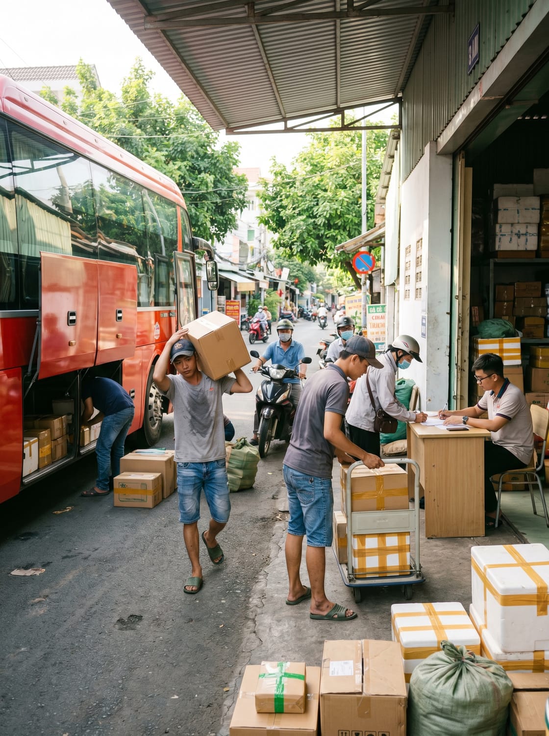 NAM PHỤ BỐC HÀNG CHÀNH XE KHÁCH