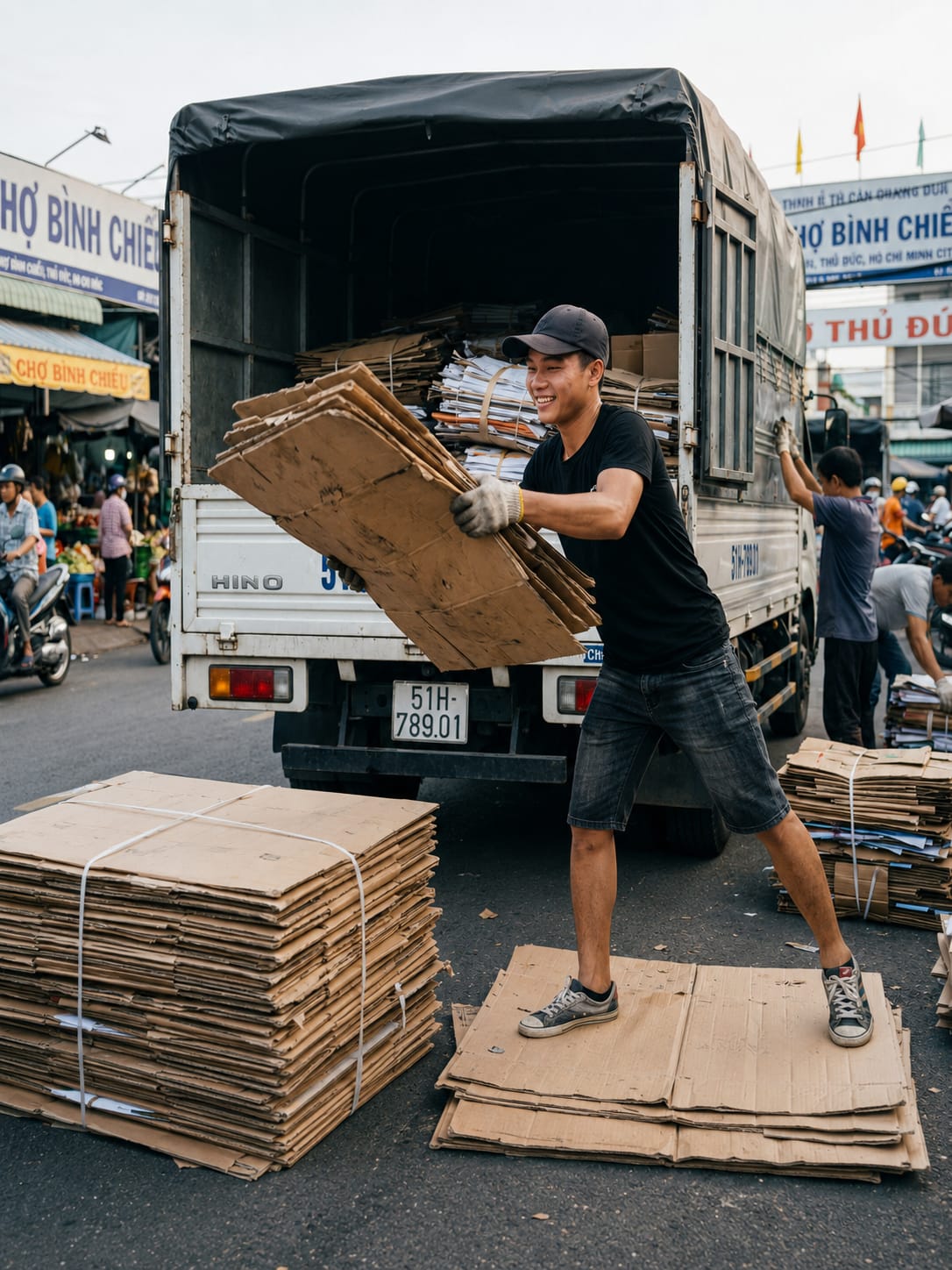 PHỤ THEO XE TẢI THU GOM GIẤY CŨ , PHẾ LIỆU