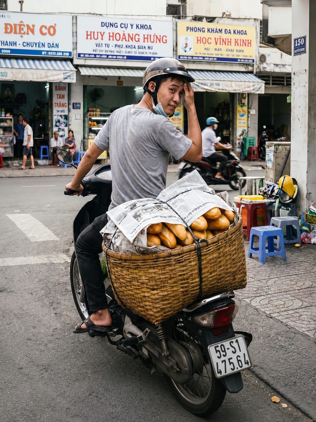 NHÂN VIÊN GIAO HÀNG BÁNH MÌ XE MÁY