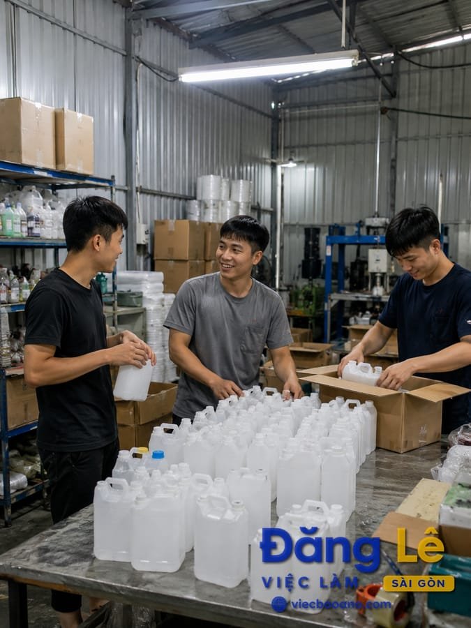 NHÂN VIÊN SẢN XUẤT ĐÓNG GÓI CHAI NHỰA