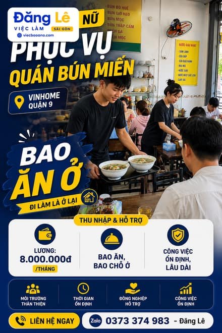 CẦN 2 NAM NỮ PHỤC VỤ QUÁN BÚN MIẾN
