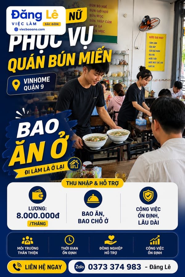 CẦN 2 NAM NỮ PHỤC VỤ QUÁN BÚN MIẾN