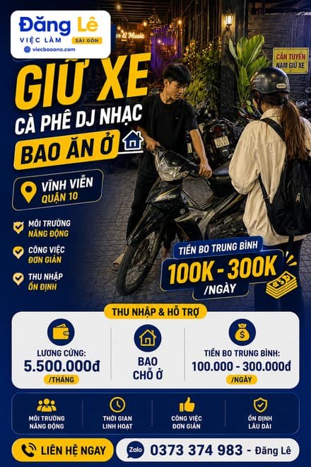 CẦN NAM GIỮ XE CÀ PHÊ DJ NHẠC - BAO ĂN Ở