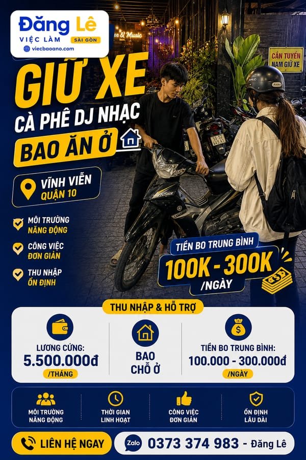 CẦN NAM GIỮ XE CÀ PHÊ DJ NHẠC - BAO ĂN Ở
