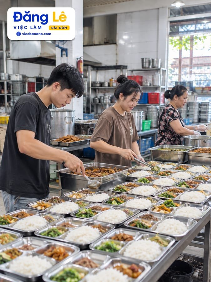 NHÂN VIÊN LÀM SUẤT ĂN CÔNG NGHIỆP